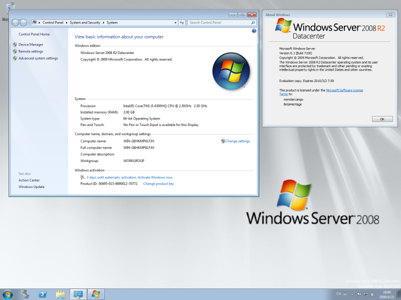 文件:WindowsServer2008R2-6.1.7100.0.winmain win7rc.090421-1700-WindowsBasic-System Properties and winver.png