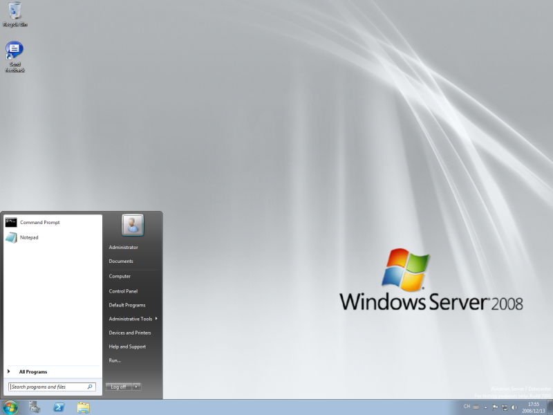 文件:WindowsServer2008R2-6.1.7000.0.winmain win7beta.081212-1400-WindowsBasic-Startmenu.png